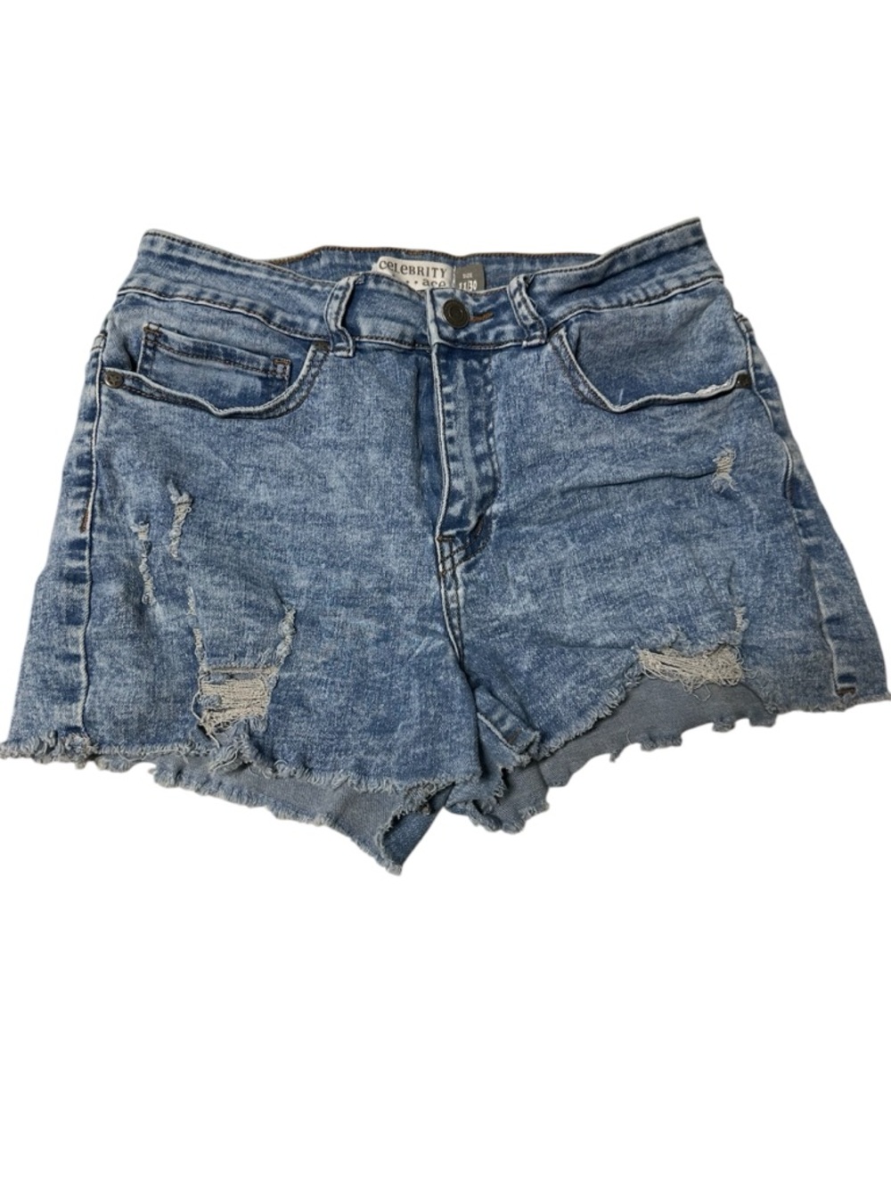 Celebrity Ace Acid Washed Distressed High-Rise Denim Shorts Cut Off Size 11/30
